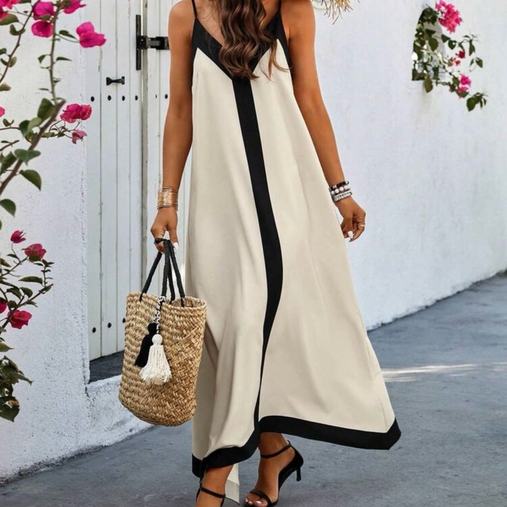 SHEIN Cream and Black Maxi Sundress